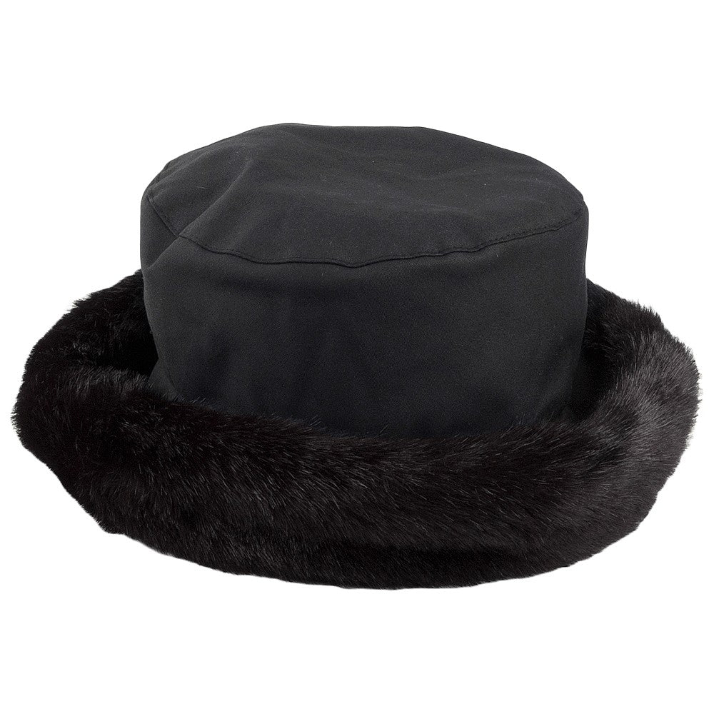 Chapeau en Coton Ciré et Fausse Fourrure Imperméable Beth noir OLNEY