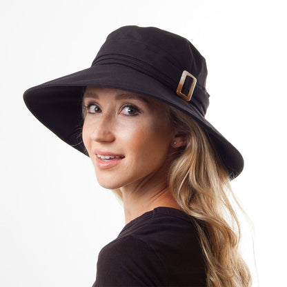 Chapeau Été Pliable en Lin Lotus noir SUR LA TETE