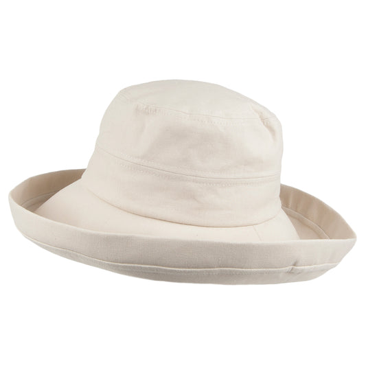 Chapeau Été en Lin et Coton Pliable Lily sable SUR LA TÊTE