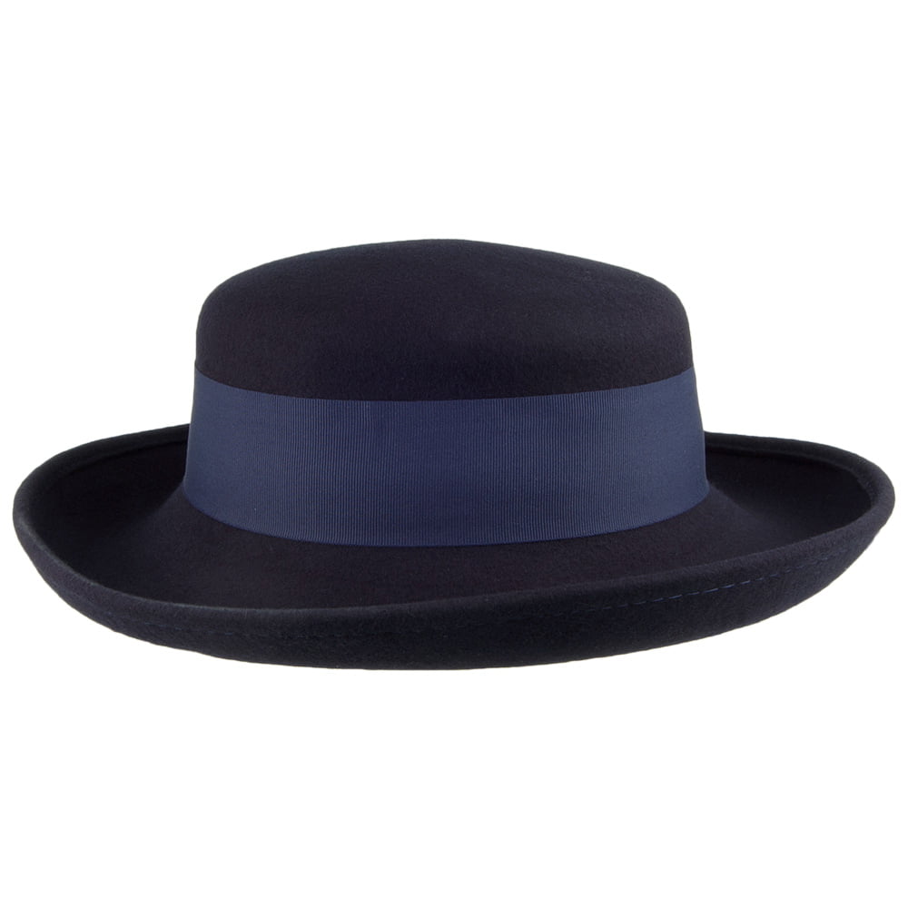 Chapeau Kettle en Laine Feutrée Blossom bleu marine SCALA