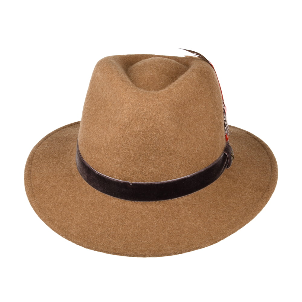 Chapeau Fedora en Feutre avec Bandeau en Velours beige sable JOULES