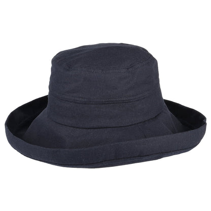 Chapeau Été en Lin et Coton Pliable Lily bleu marine SUR LA TÊTE