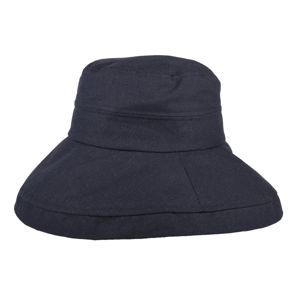 Chapeau Été en Lin et Coton Pliable Lily bleu marine SUR LA TÊTE