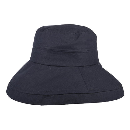 Chapeau Été en Lin et Coton Pliable Lily bleu marine SUR LA TÊTE