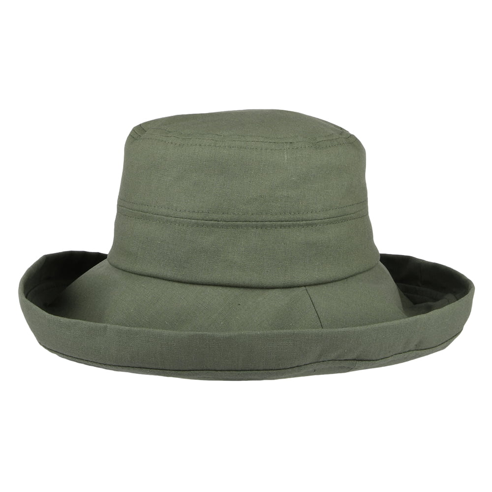 Chapeau Été en Lin et Coton Pliable Lily olive SUR LA TÊTE