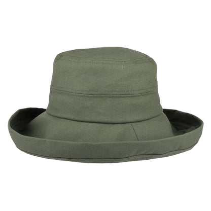 Chapeau Été en Lin et Coton Pliable Lily olive SUR LA TÊTE