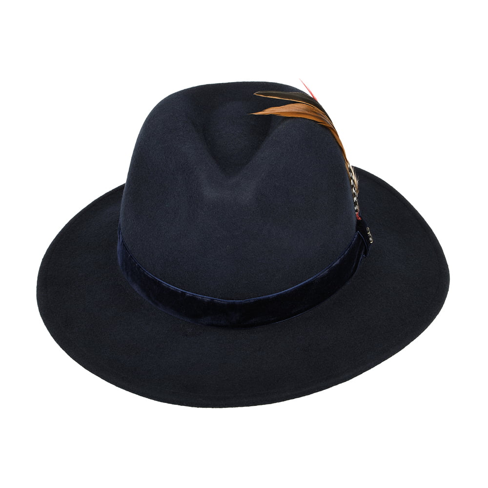 Chapeau Fedora en Laine Feutrée avec Bandeau en Velours XXI bleu marine JOULES