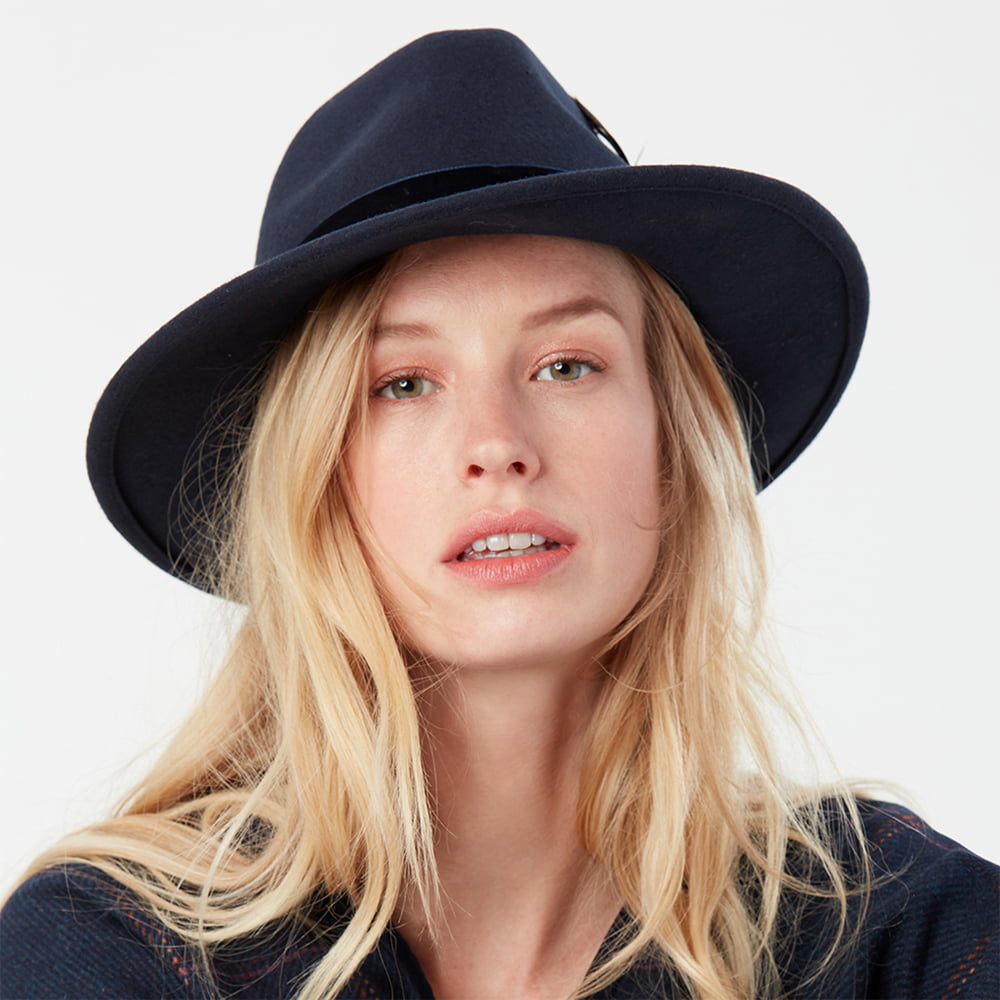 Chapeau Fedora en Laine Feutrée avec Bandeau en Velours XXI bleu marine JOULES
