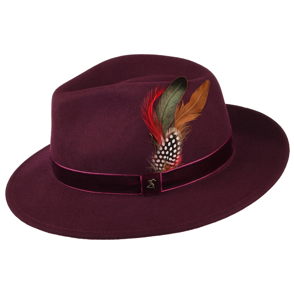 Chapeau Fedora en Laine Feutrée avec Bandeau en Velours XXI rouge foncé JOULES