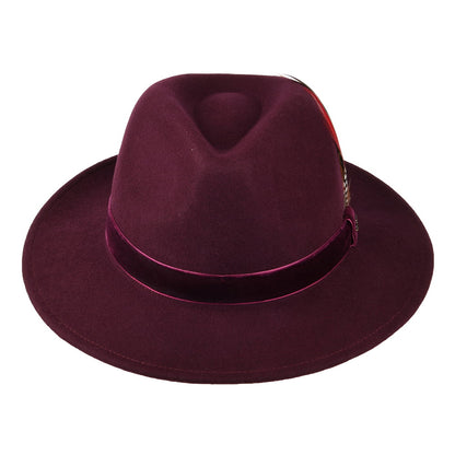 Chapeau Fedora en Laine Feutrée avec Bandeau en Velours XXI rouge foncé JOULES
