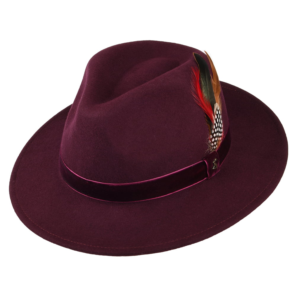Chapeau Fedora en Laine Feutrée avec Bandeau en Velours XXI rouge foncé JOULES