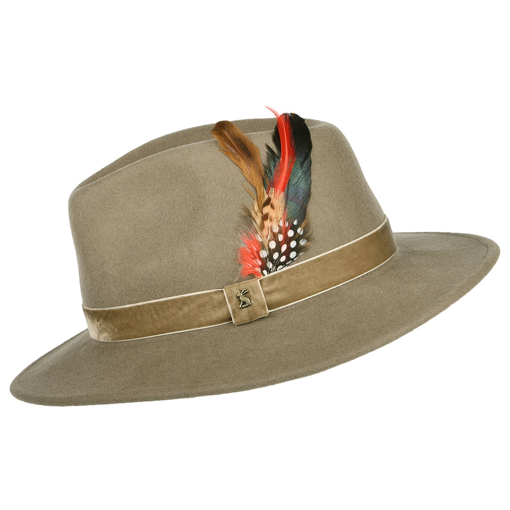 Chapeau Fedora en Laine Feutrée avec Bandeau en Velours XXI khaki JOULES