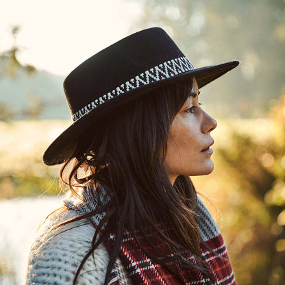 Chapeau Canotier en Laine Feutrée Fawne noir BARTS