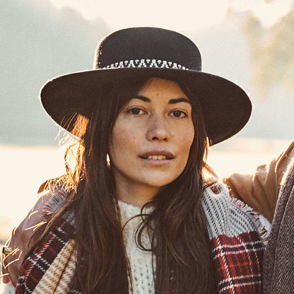 Chapeau Canotier en Laine Feutrée Fawne noir BARTS