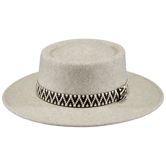 Chapeau Canotier en Laine Feutrée Fawne gris chiné BARTS