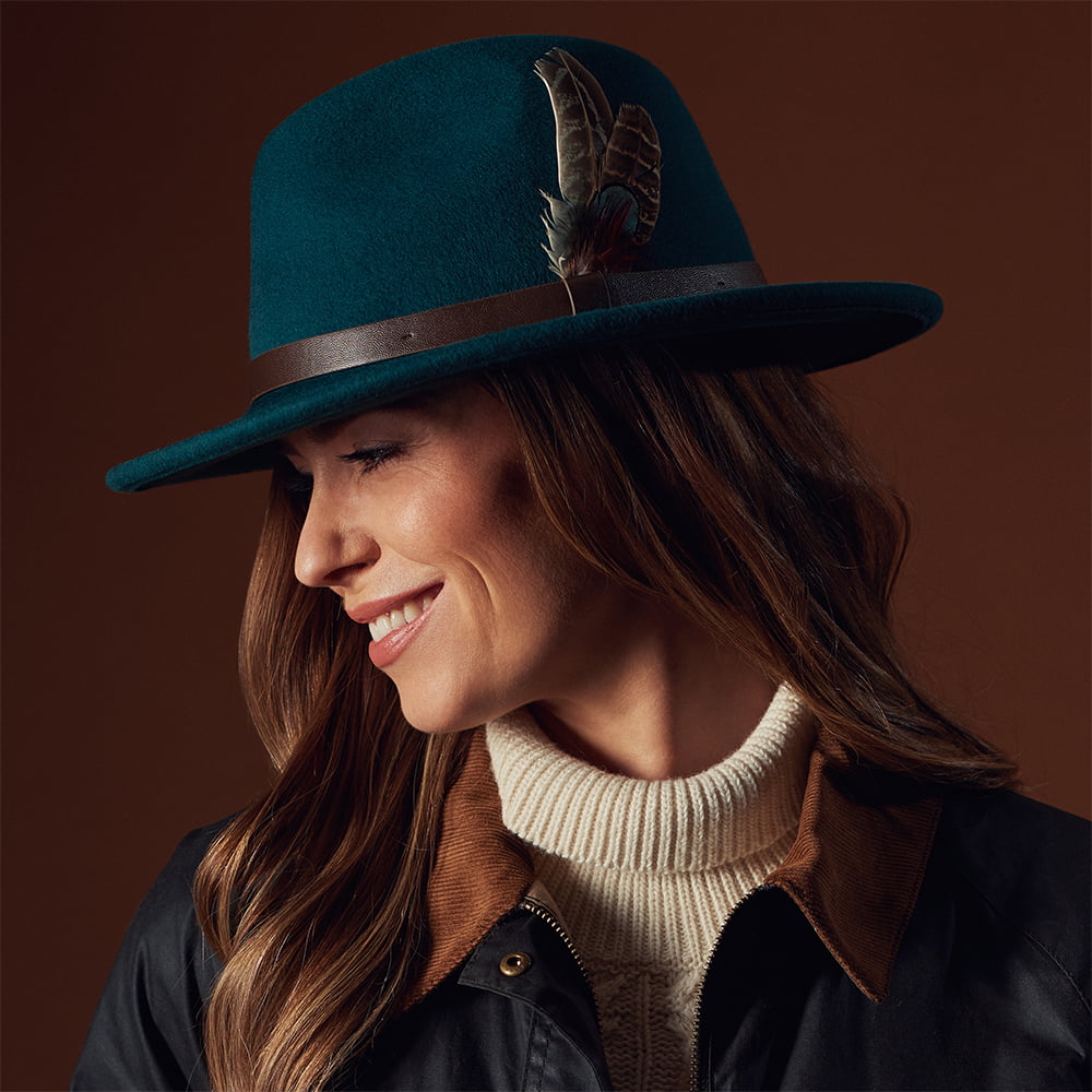 Chapeau Fedora en Laine Feutrée Hydrofuge Cheltenham bleu sarcelle FAILSWORTH