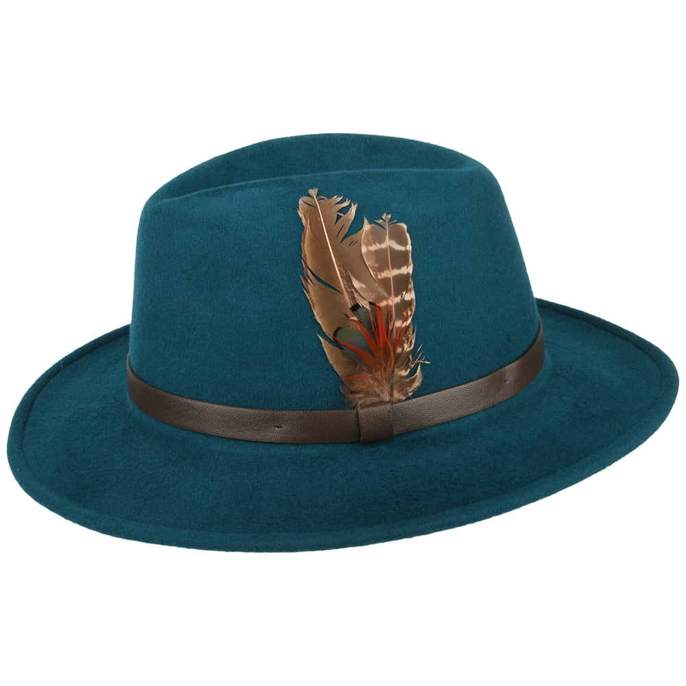 Chapeau Fedora en Laine Feutrée Hydrofuge Cheltenham bleu sarcelle FAILSWORTH