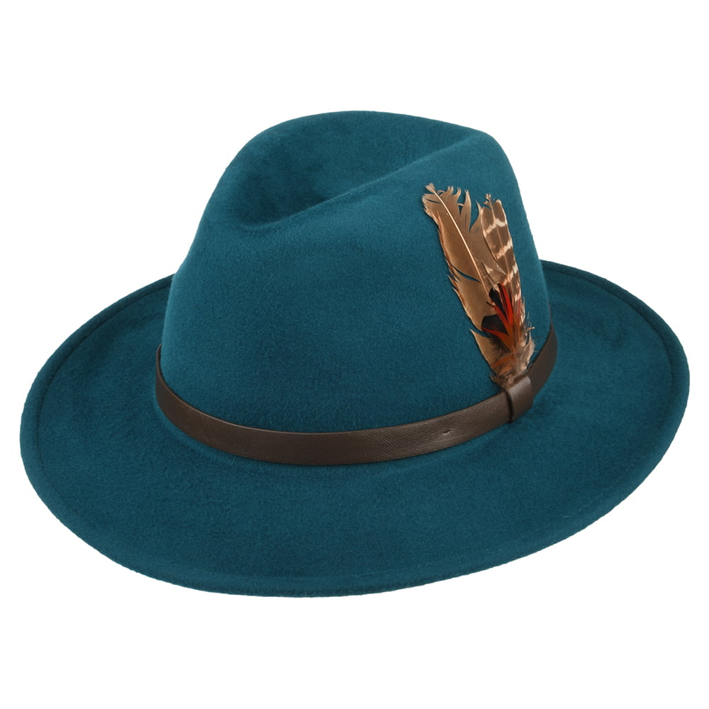 Chapeau Fedora en Laine Feutrée Hydrofuge Cheltenham bleu sarcelle FAILSWORTH