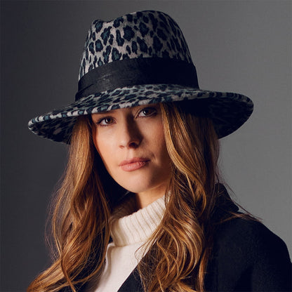 Chapeau Fedora en Laine Feutrée Hydrofuge Léopard des Neiges mélange de gris FAILSWORTH