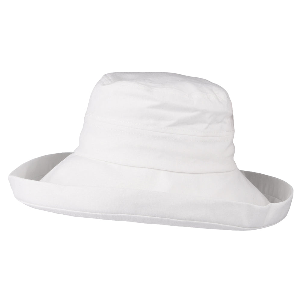 Chapeau Été en Lin et Coton Pliable Lily blanc SUR LA TÊTE