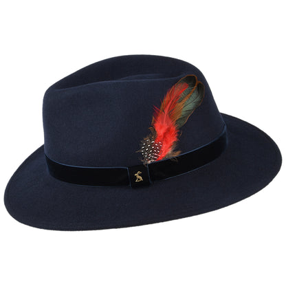 Chapeau Fedora en Laine Feutrée avec Bandeau en Velours bleu marine JOULES