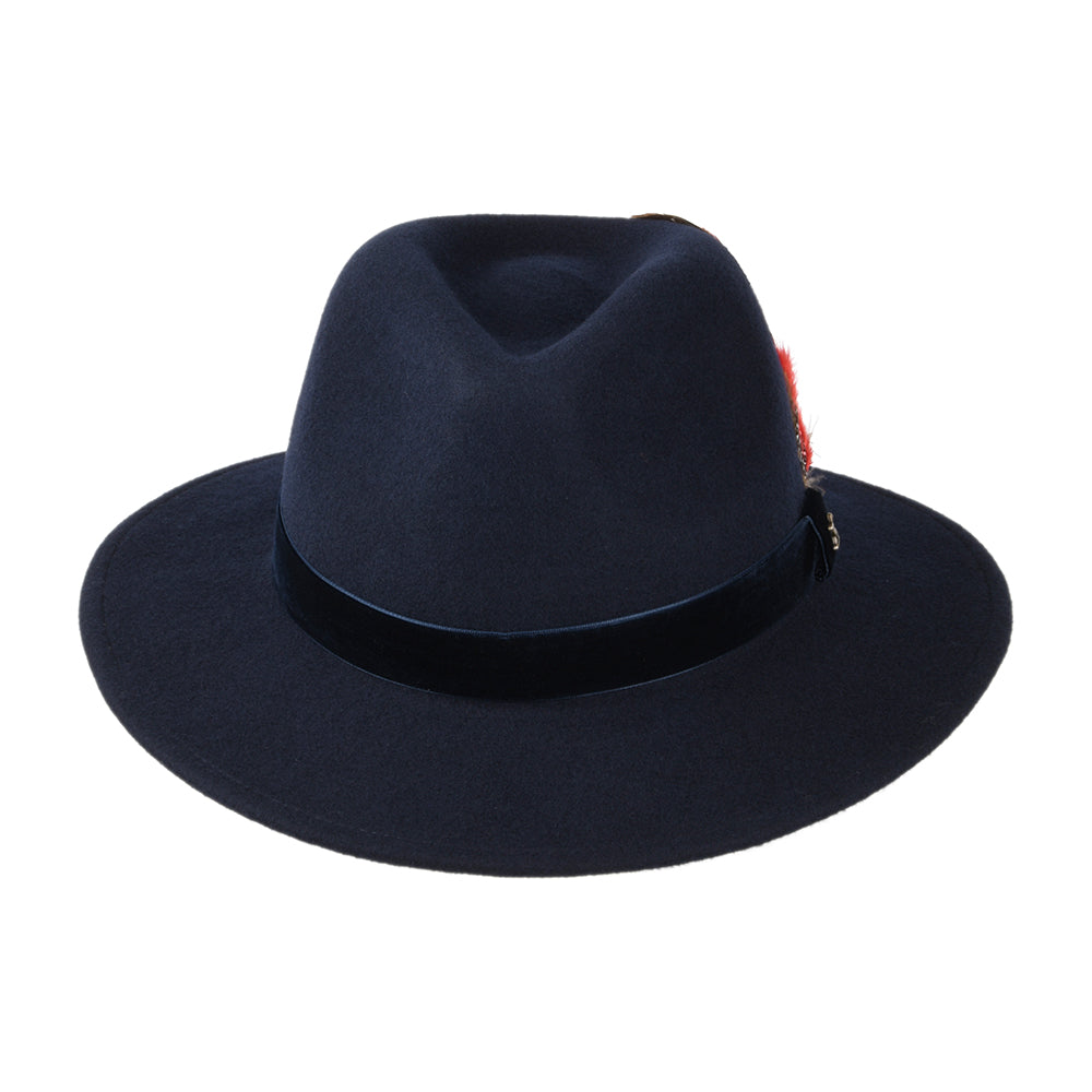 Chapeau Fedora en Laine Feutrée avec Bandeau en Velours bleu marine JOULES