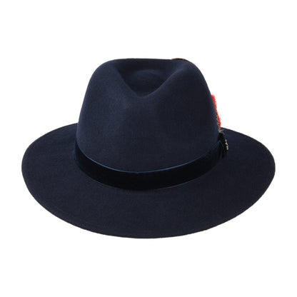 Chapeau Fedora en Laine Feutrée avec Bandeau en Velours bleu marine JOULES