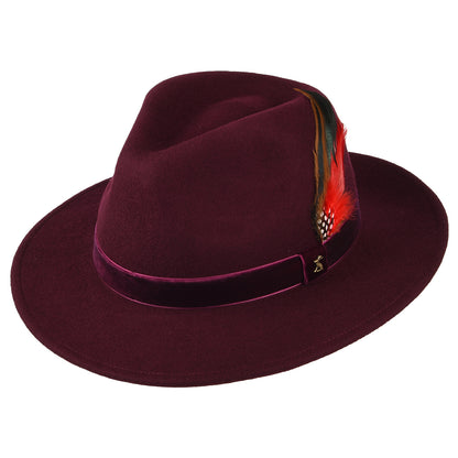 Chapeau Fedora en Laine Feutrée avec Bandeau en Velours rouge foncé JOULES