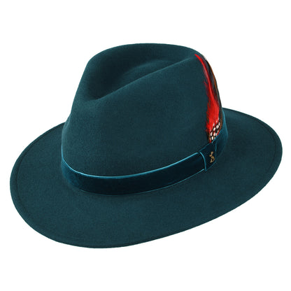 Chapeau Fedora en Laine Feutrée avec Bandeau en Velours bleu sarcelle JOULES