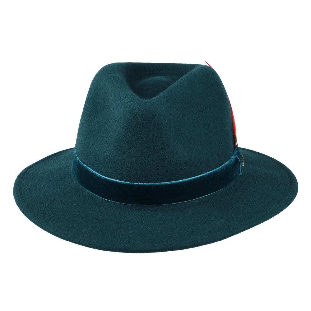 Chapeau Fedora en Laine Feutrée avec Bandeau en Velours bleu sarcelle JOULES