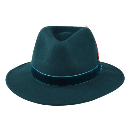 Chapeau Fedora en Laine Feutrée avec Bandeau en Velours bleu sarcelle JOULES