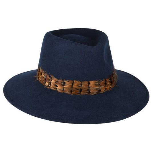 Chapeau Fedora Hydrofuge avec Plume bleu marine FAILSWORTH