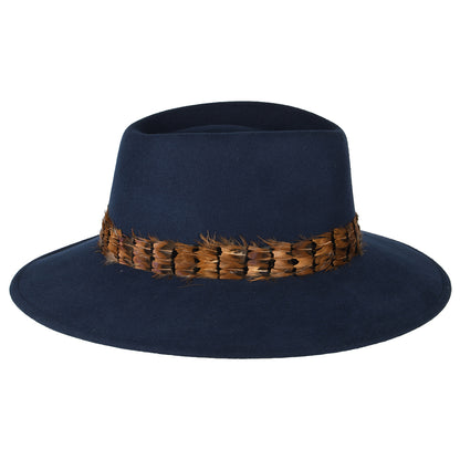 Chapeau Fedora Hydrofuge avec Plume bleu marine FAILSWORTH