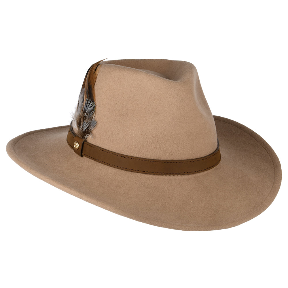 Chapeau Australien Hydrofuge en Laine Feutrée Avec Plumes camel FAILSWORTH
