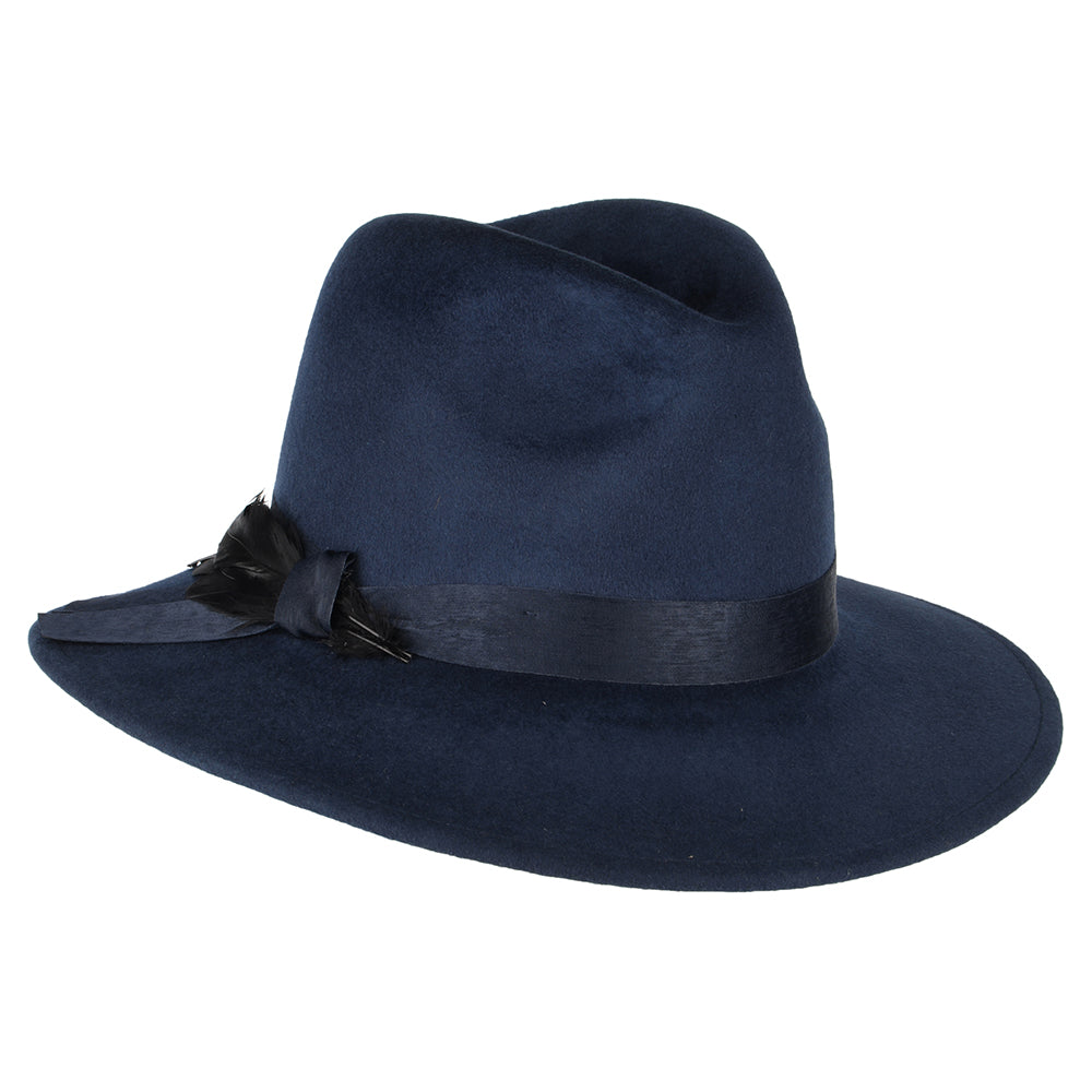 Chapeau Fedora en Laine Feutrée Hydrofuge avec Plume bleu marine FAILSWORTH