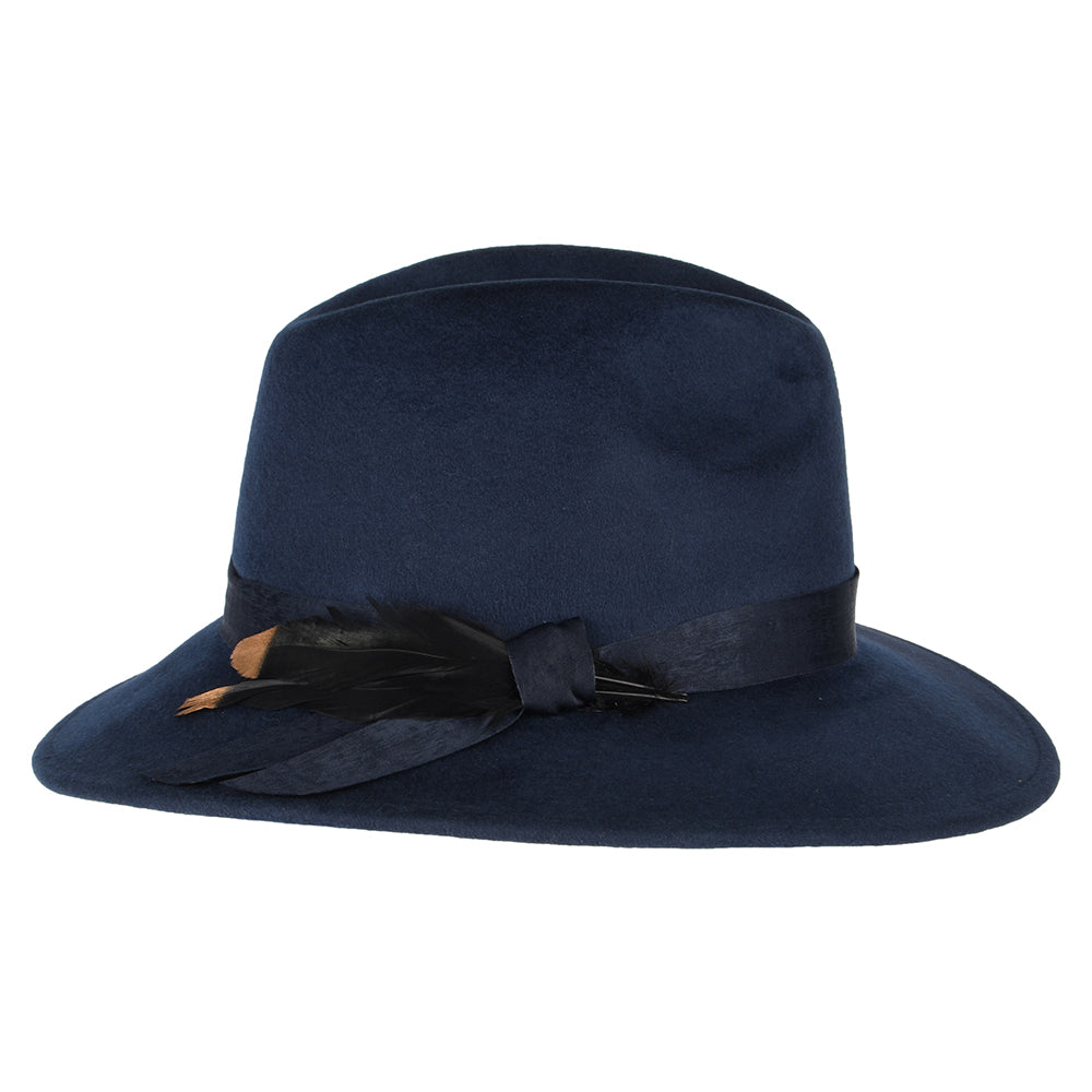 Chapeau Fedora en Laine Feutrée Hydrofuge avec Plume bleu marine FAILSWORTH