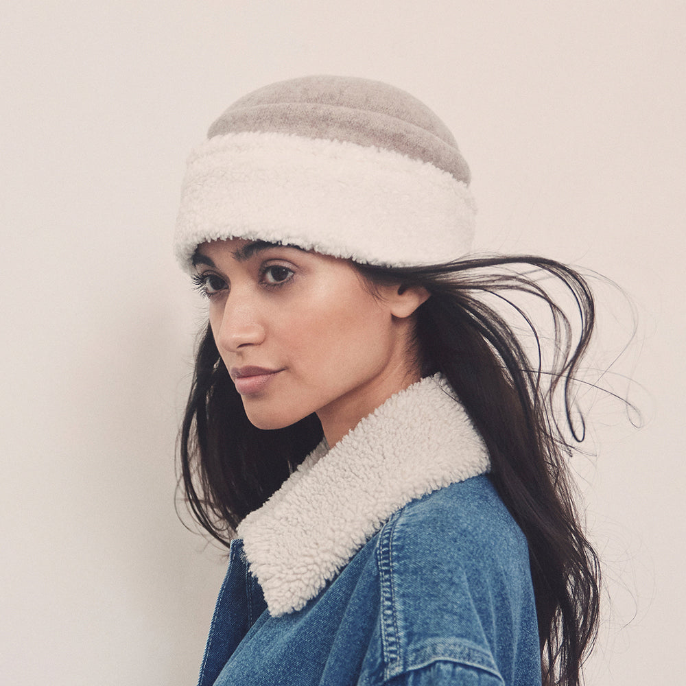Chapeau Hiver en Laine Vierge Bouillie sable-blanc cassé SEEBERGER