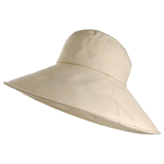 Chapeau Été en Lin et Coton Pliable Monaco beige SUR LA TÊTE