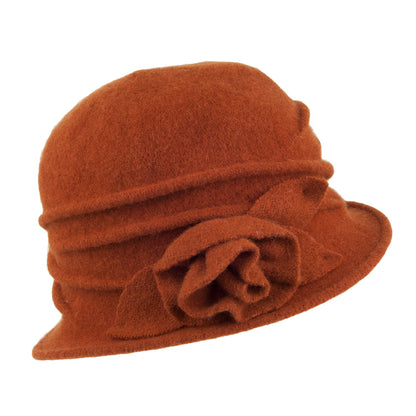 Chapeau Cloche en Laine avec Rosette Sienna rouille SCALA