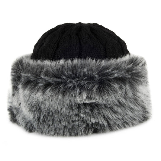 Chapeau Hiver Tricot Italien avec Revers en Fausse Fourrure noir WHITELEY