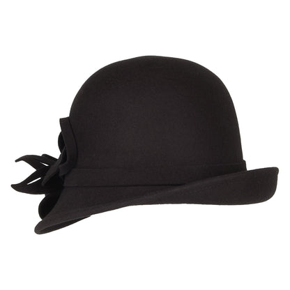 Chapeau Cloche en Laine Feutrée avec Fleur noir FAILSWORTH