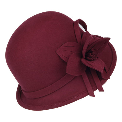 Chapeau Cloche en Laine Feutrée avec Fleur bordeaux FAILSWORTH