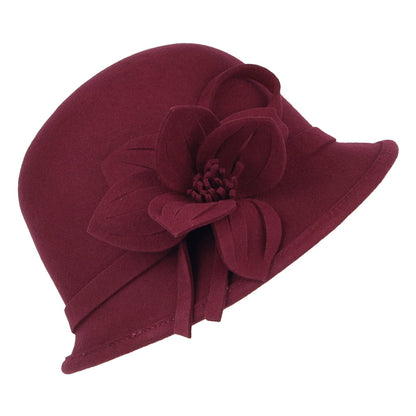 Chapeau Cloche en Laine Feutrée avec Fleur bordeaux FAILSWORTH