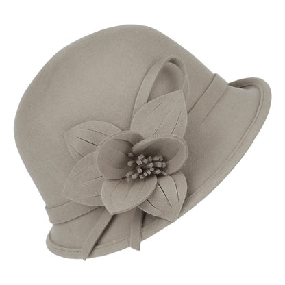Chapeau Cloche en Laine Feutrée avec Fleur latte FAILSWORTH