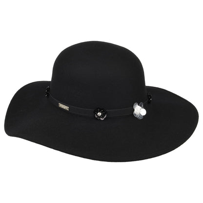 Chapeau Capeline à Fleur en Laine Feutrée noir SEEBERGER