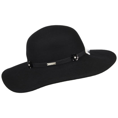 Chapeau Capeline à Fleur en Laine Feutrée noir SEEBERGER