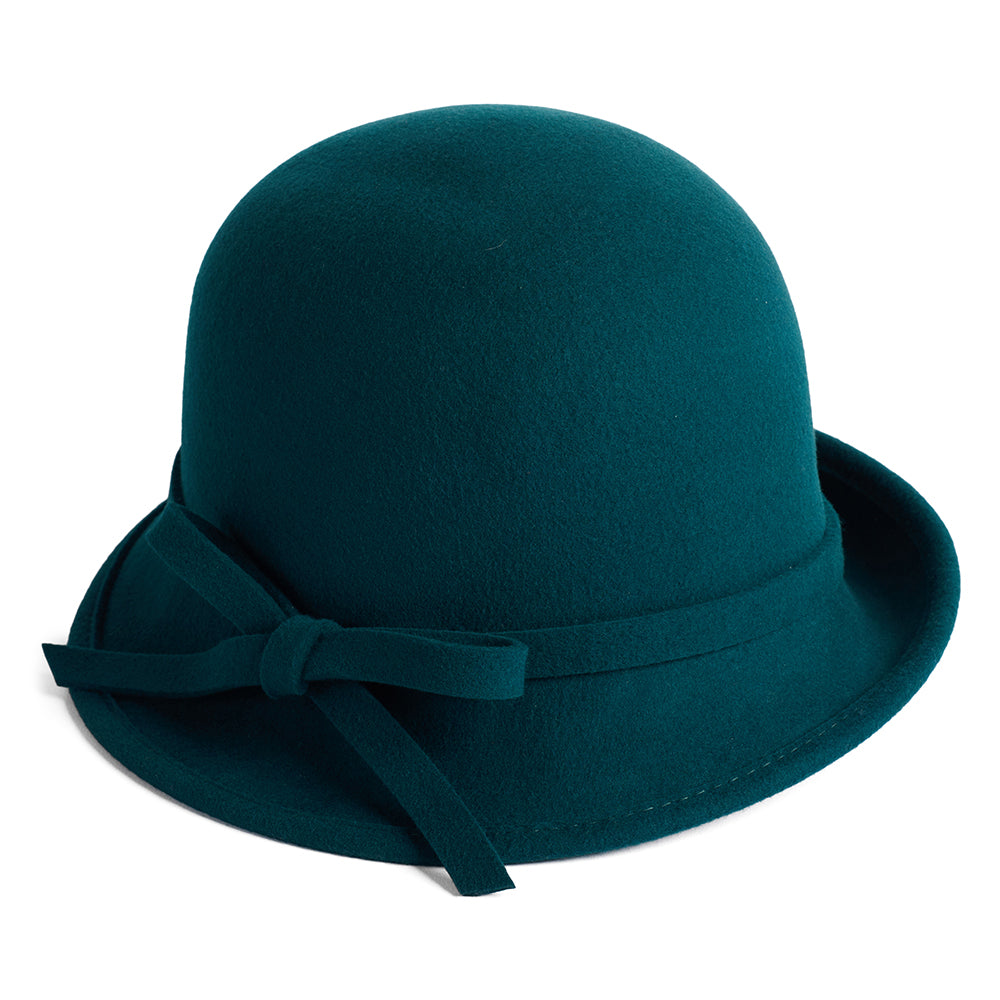 Chapeau Cloche en Laine Feutrée avec Nœud bleu sarcelle FAILSWORTH