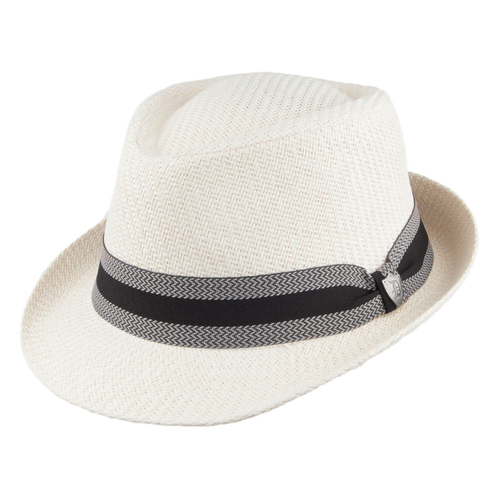 Chapeau Trilby en Paille Toyo Mate avec Bandeau à Rayures ivoire DORFMAN PACIFIC