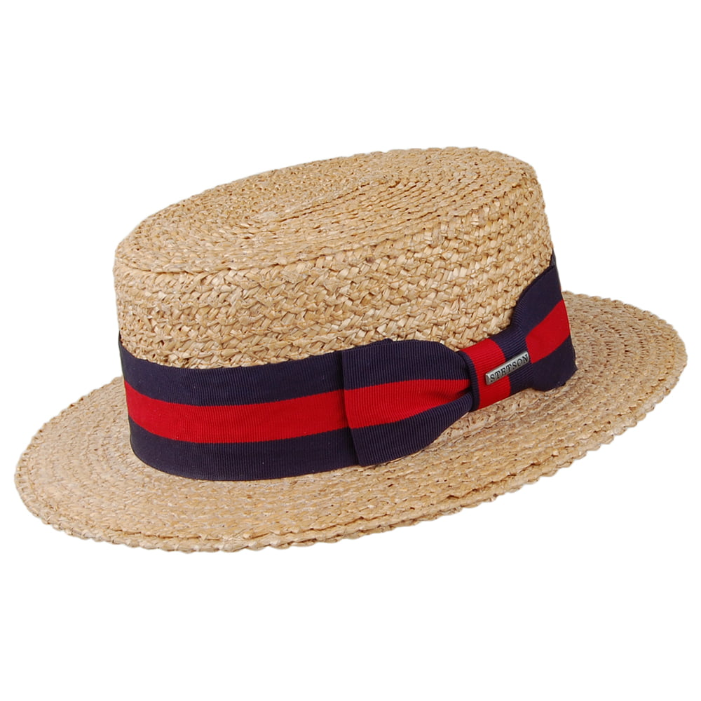 Chapeau Canotier avec Bandeau bleu et rouge Harlem naturel STETSON
