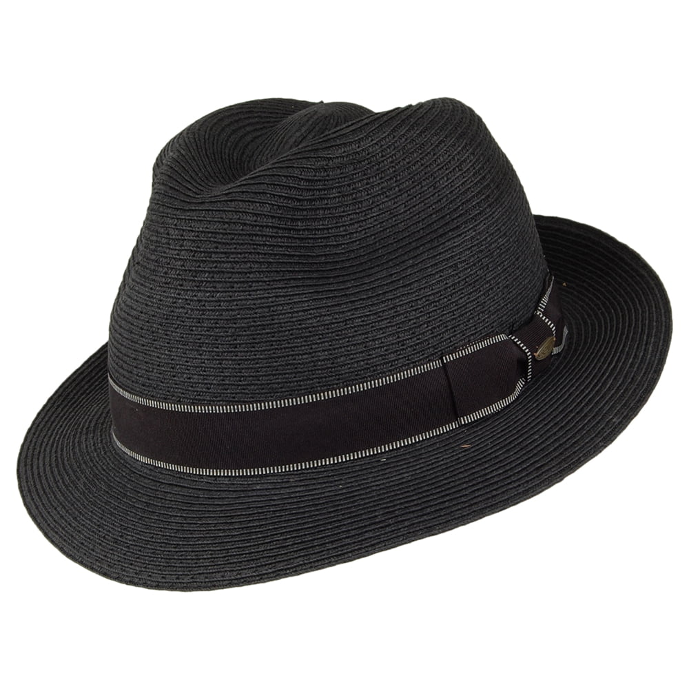 Chapeau Fedora en Paille Toyo Tressage Fin Wyatt noir SCALA